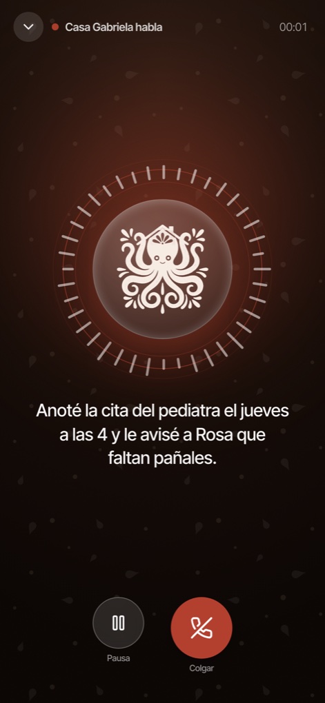 La pantalla Hablar de Casa Gabriela: la asistente responde por voz «Anoté la cita del pediatra el jueves a las 4 y le avisé a Rosa que faltan pañales».
